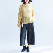 yellow fashion cotton sweater oversize side open cable knit hollow out sweaters