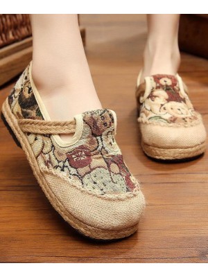 Little bear Cotton Linen Flat Shoes