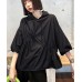 Unique Black hooded Cinched Half Sleeve Top