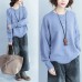 blue thick warm woolen knit pullover neck front button loose batwing sleeve sweater