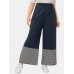 Women Houndstooth Patchwork Loose Casual Elastic Mid Waist Wide Leg Pants