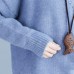 blue thick warm woolen knit pullover neck front button loose batwing sleeve sweater