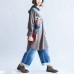 stylish big bird prints gray casual knit cotton tops plus size grid hooded t shirt